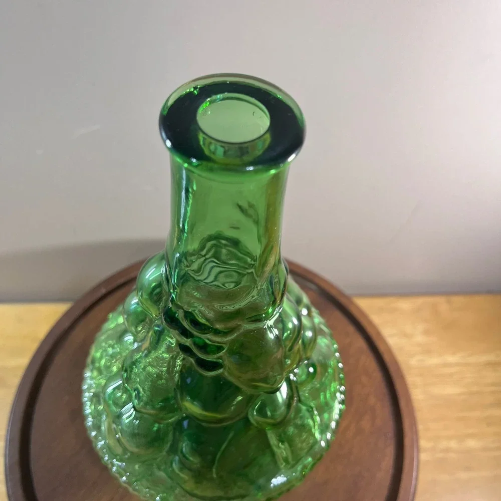 Vtg Empoli Green Glass Fruit Basket Decanter Bottle Made in Italy 14.5